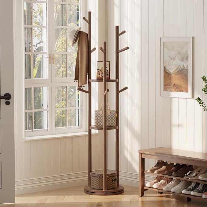 Muwuele Solid Wood Rotary Coat Rack, Freestanding Coat Rack - Image 8
