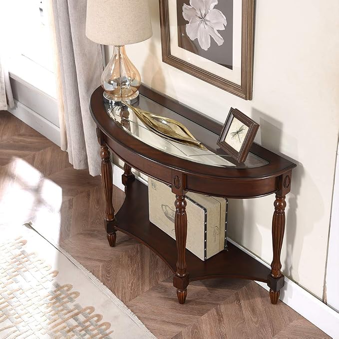 PADMA HOUSE Traditional Solid Wood Semi-Circle Sofa Table by PADMAHOUSE