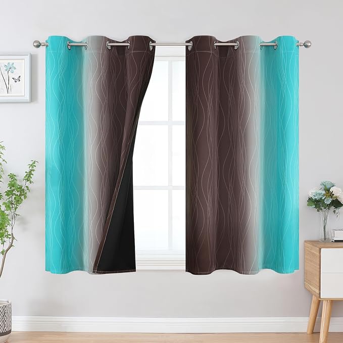 Brown and Teal Ombre Blackout Curtains - Image 2
