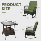 LEVELEVE 3 pcs Rocking Bistro Set Conversation Chairs PE Wicker Outdoor Rocking - Image 2