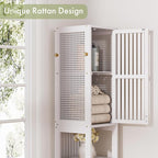 Amazer White Bathroom Storage Cabinet 70'', Bamboo Slim Storage Cabinet - Image 6