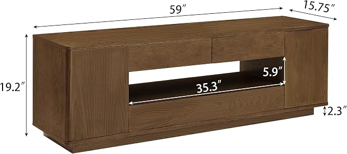 LKTART 59" Mid-Century Modern TV Stand, Solid Wood Veneer Entertainment Center - Image 2