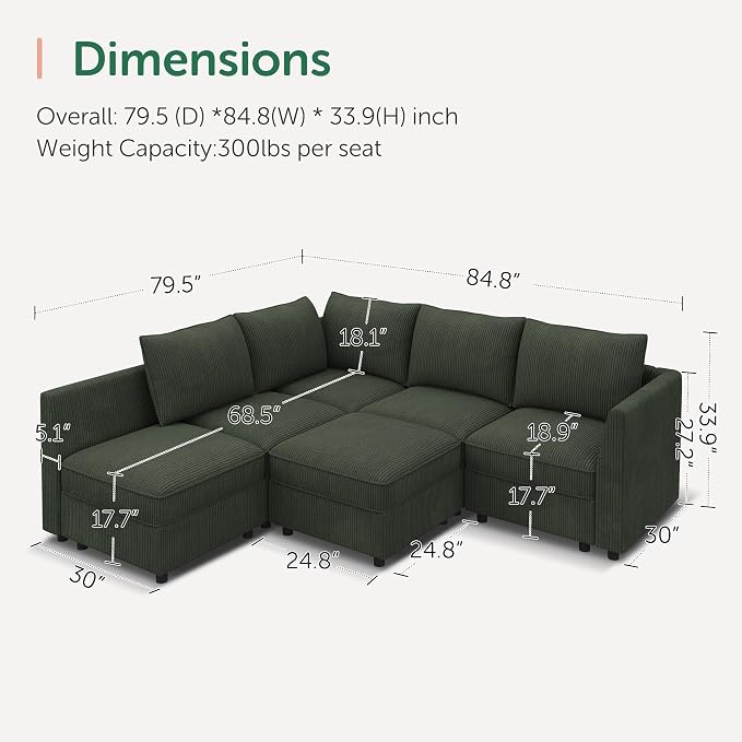 HONBAY Modular Sectional Sofa L Shaped Sectional Couch - Image 2