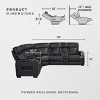 Lexicon 118" Power Reclining Sectional Sofa, Wall Hugger, 2 Recliner Seats - Image 7