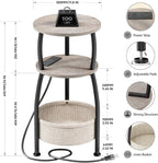 Small Side Table with Charging Station, Round End Table with Basket, USB Port - Image 3