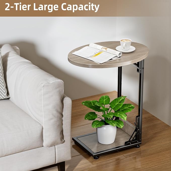 Elbourn Folding Side Table End Couch Tables, Metal Frame C-Shaped TV Stand - Image 8