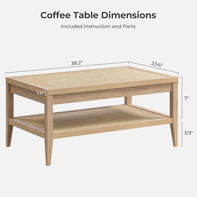 SICOTAS Rattan Coffee Table for Living Room - Image 3