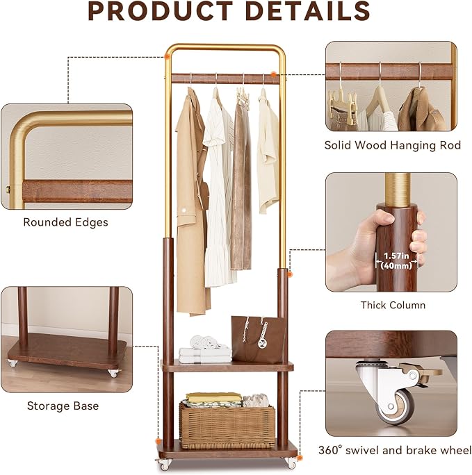 Taitiy Clothes Rack Solid Wood Coat Rack, - Image 5