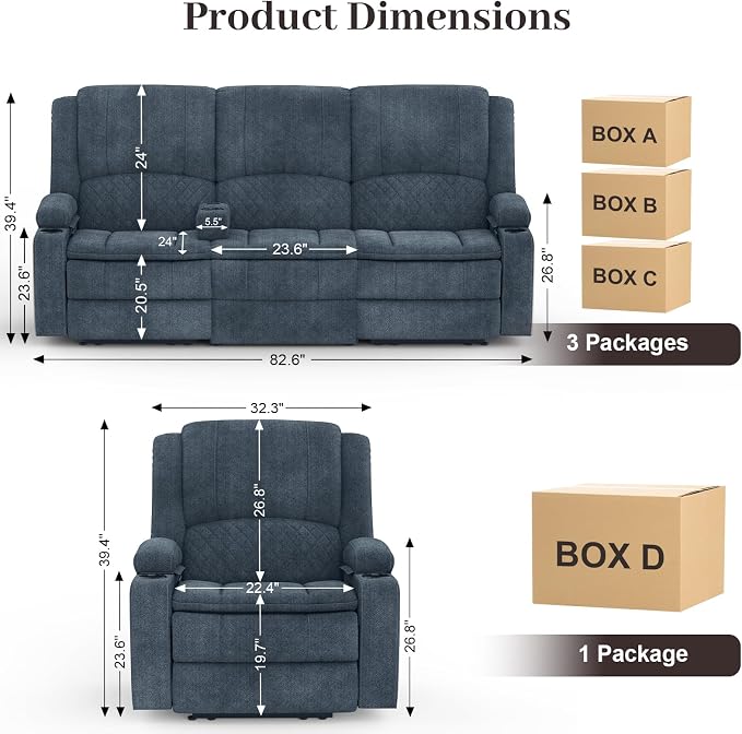 Yolsali 3 Seater Recliner Sofa Set - Image 2