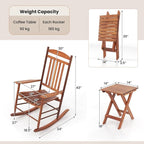 Tangkula 3-Piece Outdoor Poplar Wood Rocking Bistro Set, High Back Front Porch - Image 4