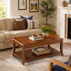 Solid Wood Coffee Table with Storage Shelf, Mid Century Modern Rectangle Coffee - Image 6
