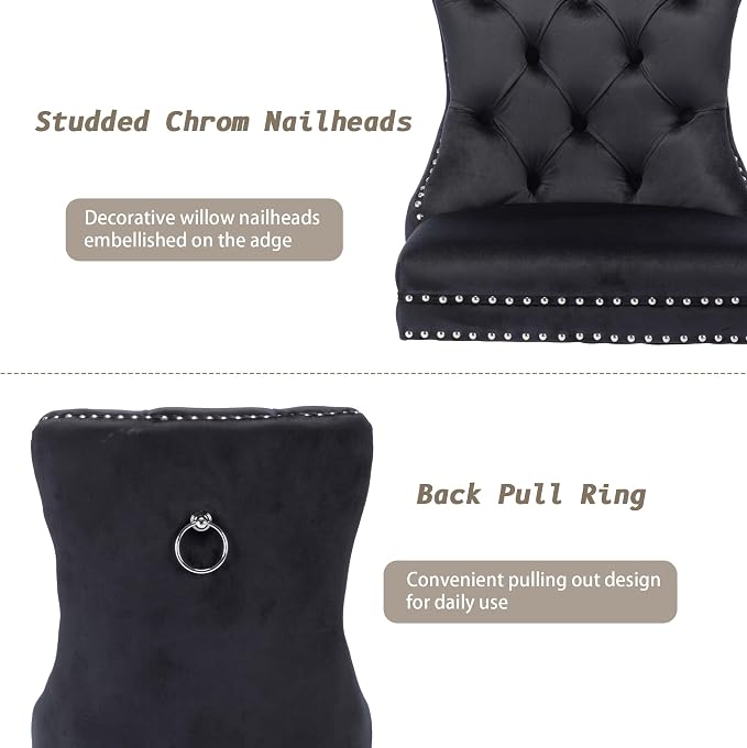 KCC Velvet Dining Chairs Set of 2, Upholstered High-end Tufted Dining Room Chair - Image 5