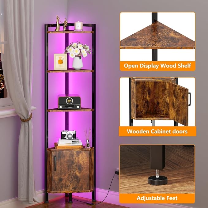 Furnulem Corner Shelf, 5-Tier Corner Cabinet - Image 4