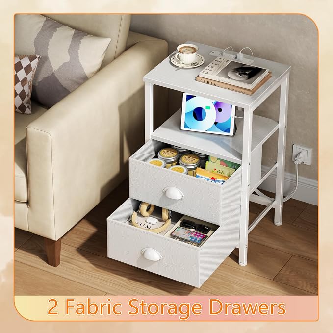 Furologee LED Night Stand with Charging Station, Bedside Table with Storage - Image 6