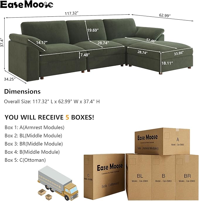 EASE MOOSE Oversized Sectional Modular Sofa, Deep Seat Modular Sectional Cloud - Image 2