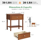 AMERLIFE 24" Wooden Nightstand, Vintage Bedside Table - Image 2