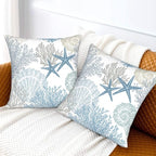 Nautical Coastal Beach Pillow Covers 16x16 Set of 2, Ocean Themed Seashell - Image 2