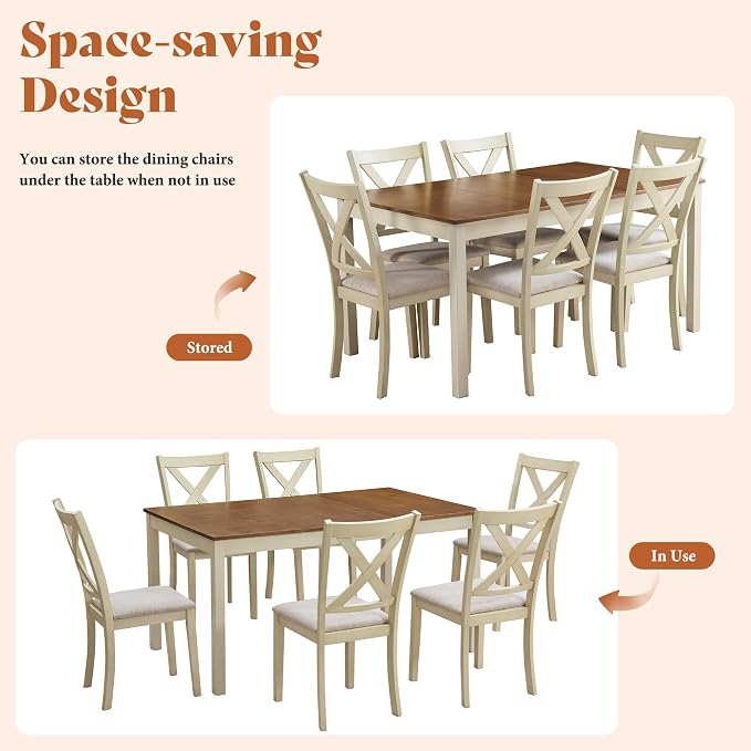 AMERLIFE 7-Piece Farmhouse Solid Wood Dining Table Set - Image 6