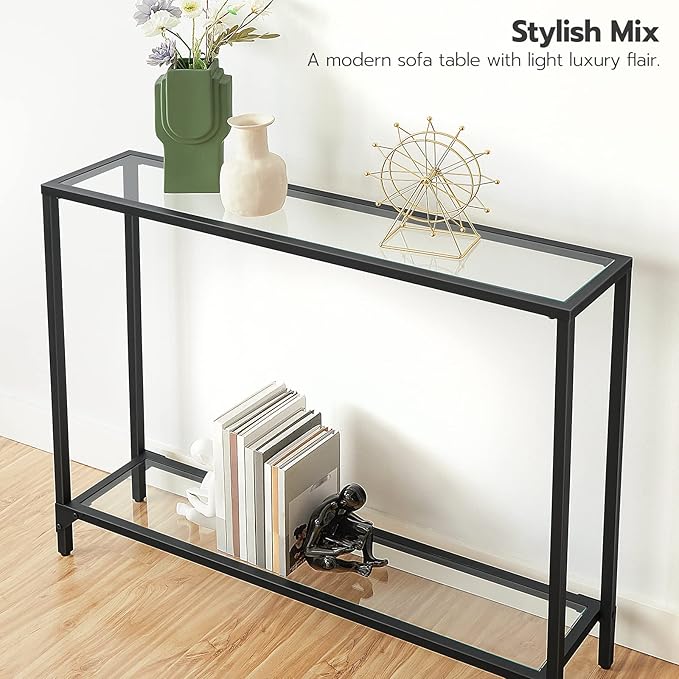 HOOBRO 39.4" Narrow Console Table, Tempered Glass Sofa Table, Behind Couch - Image 5