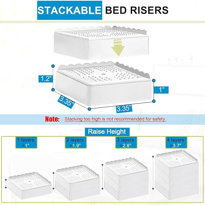 Bed Risers 1 inch, 2 inch, 3 inch, 4 inch Heavy Duty, Adjustable Furniture Riser - Image 2
