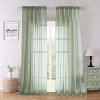 Sage Green Sheer Curtains 96 Inches Long 2 Panels, Solid Airy Voile Dual Rod by Lecloud
