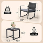 Qsun 3 Pieces Patio Furniture Set Rocking Bistro Set Outdoor Rattan Conversation - Image 2
