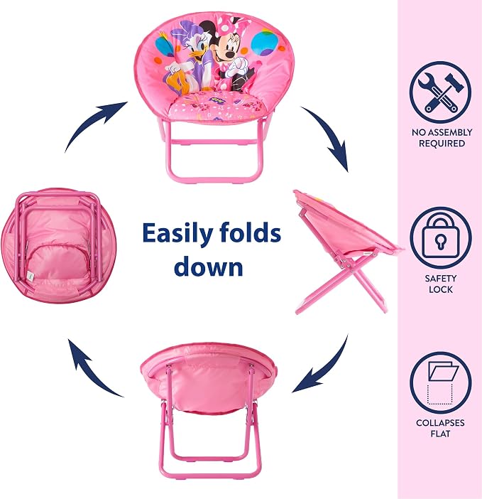 Disney Minnie Mouse Toddler Folding Saucer Chair – 19" Soft Plush Seat - Image 5