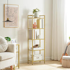 HOOBRO 5-Tier Gold Shelf, Narrow Book Shelf, Display Cabinet - Image 2