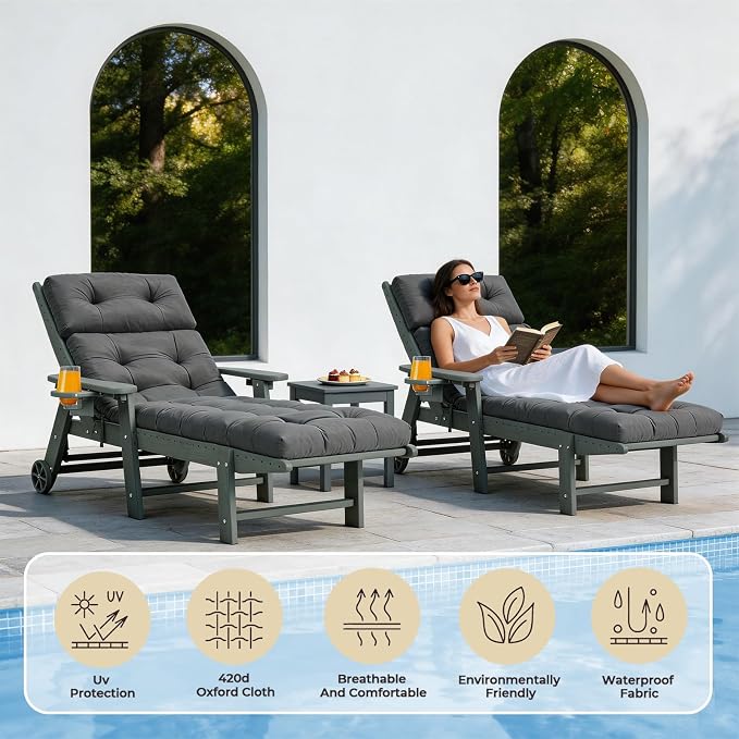 Outdoor Chaise Lounge Cushion, Waterproof 74.4x22x4.7 Inch Thick Cotton Filled - Image 7