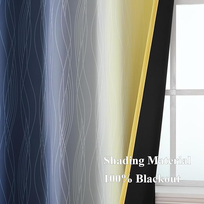 Navy Blue and Yellow Ombre Blackout Curtains - Image 5