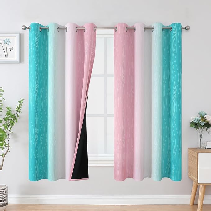 Pink and Teal Ombre Blackout Curtains by ESTELARTEXTILER