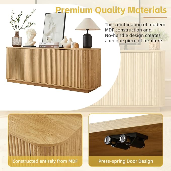 Fluted TV Stand for TVs Up to 75 Inch, Mid Century Modern TV Console for Living - Image 3
