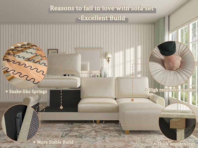EASE MOOSE Large Seat Velvet L-Shaped Sofa, Soft 4 Seat Couch - Image 9