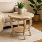 Hand Carved Wooden Octagon Coffee Table, Rustic Foldable Side Table Nightstand - Image 5