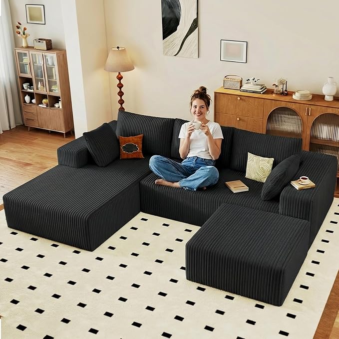 95" Cloud Sectional Couch U-Shaped Chaise by ODUWA