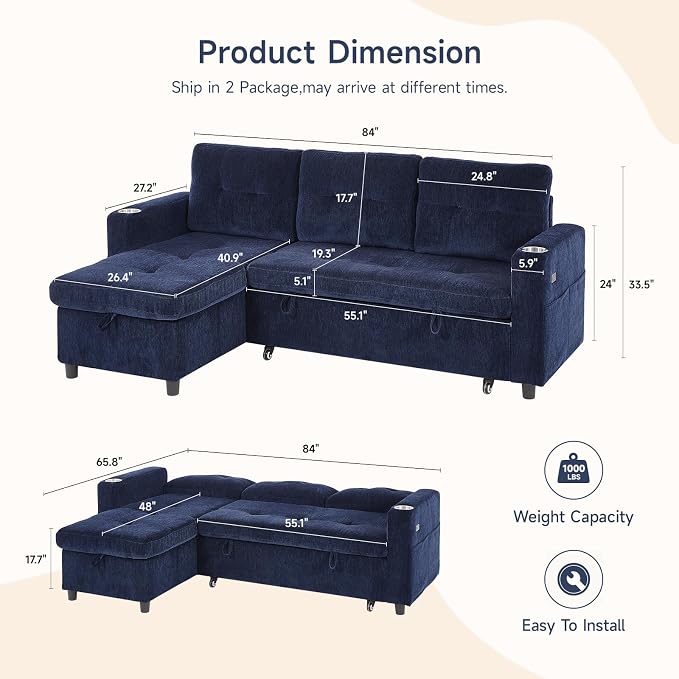 ONBRILL Sleeper Sofa, Pull Out Couch Bed - Image 2