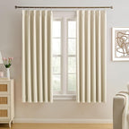 Cream Pleated Blackout Bedroom Curtains 72 Inches Long 6 Ft Length, Summer Heat by KEQIAOSUOCAI