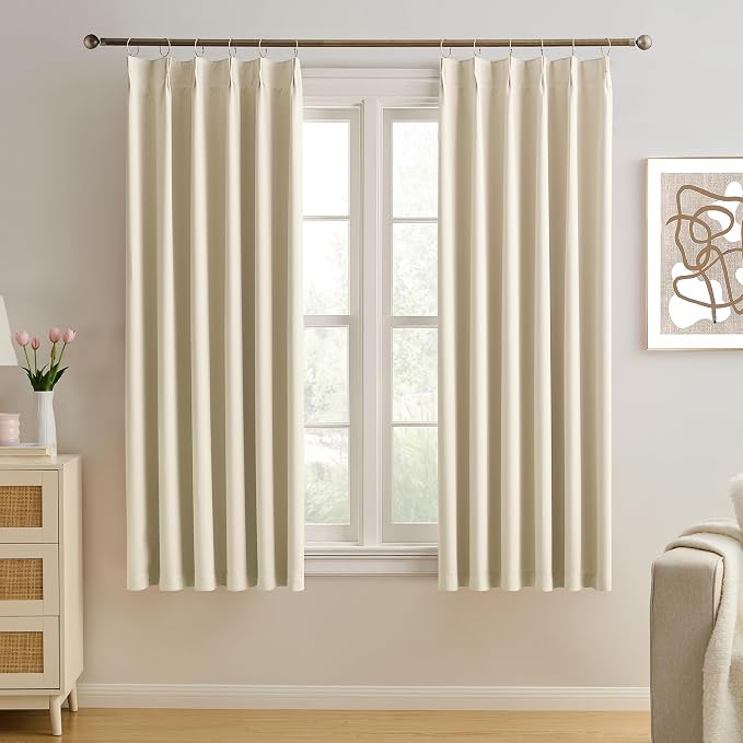 Cream Beige Curtains for Bay Windows, Sound Reducing Solid Window Treatment for by KEQIAOSUOCAI