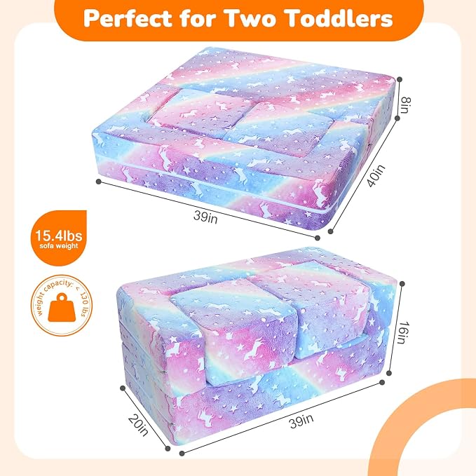 MeMoreCool Glow in the Dark Kids Couch – Modular Fold-Out Toddler Sofa | - Image 3