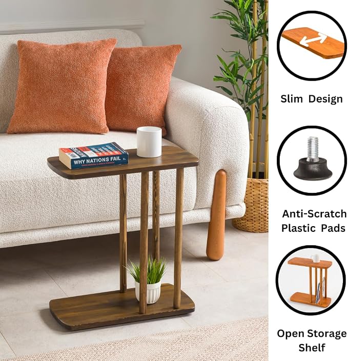 C-Shaped Solid Wood End Table, Side Table - Image 4