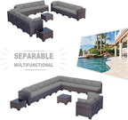 Kullavik 14 Pieces Outdoor Patio Furniture Set, Sectional Rattan Sofa Set Brown - Image 5