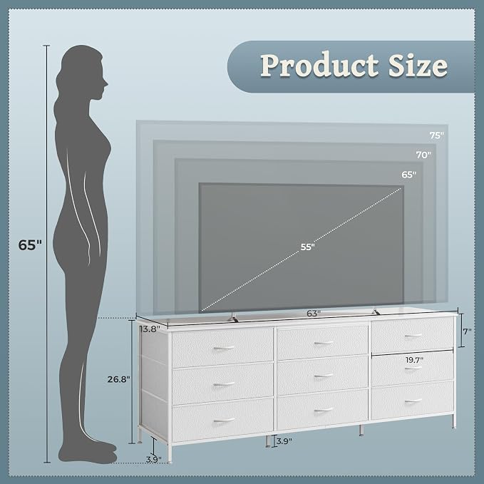 Huuger 63 Inch Dresser for Bedroom, Dresser for Closet - Image 3