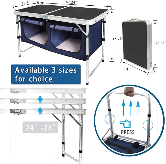 CampLand Outdoor Folding Table Aluminum Lightweight Height Adjustable - Image 2