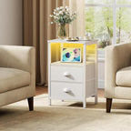 Furologee LED Night Stand with Charging Station, Bedside Table with Storage - Image 2