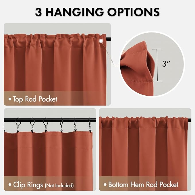 MIULEE Burnt Orange Blackout Curtains 4 Panels Set 72 Inch Length Bedroom | - Image 6