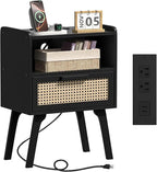Lerliuo Rattan Nightstand with Charging Station, Cane Accent Side End Table by Lerliuo