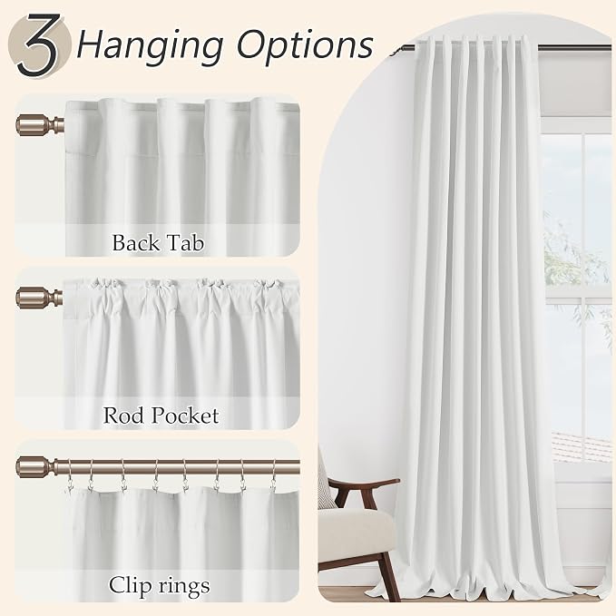 White 100% Blackout Linen Curtains 72 Inch Length 2 Panels Set - Image 6