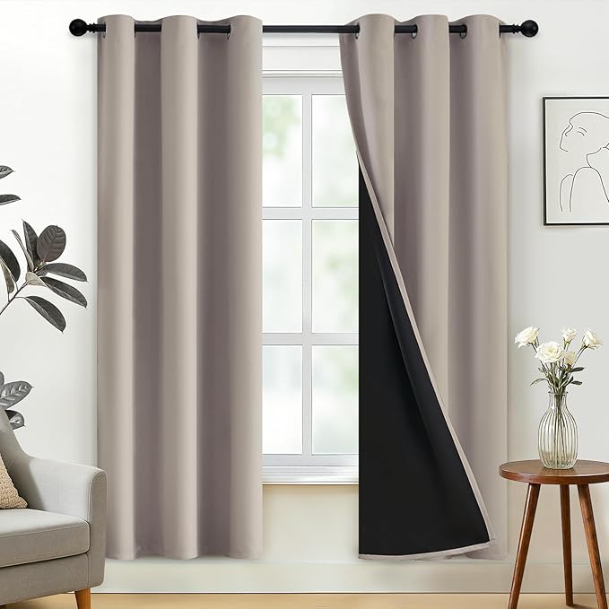 SimpleHome Natural 100% Blackout Curtains Room Darkening Living Room 72L | by SimpleHome
