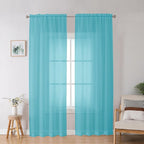 Aqua Sheer Curtains for Bedroom Living Room 90 Inches Long, Elegant Solid Light by OWENIE