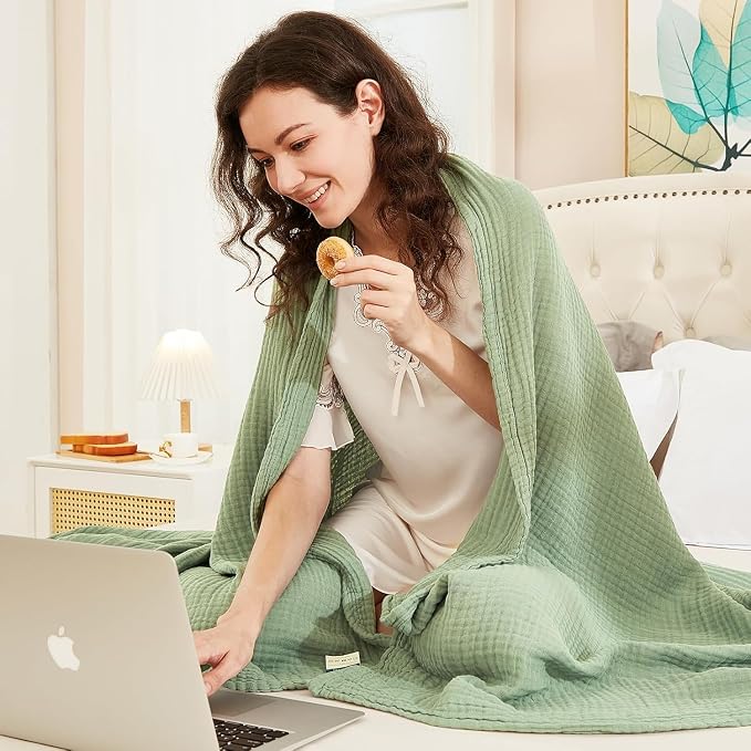 EMME Muslin Blankets for Adults Throw Blanket for Couch Breathable Gauze Soft - Image 7